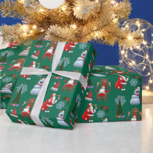 Papier Cadeau Arbre hivernal fantaisiste avec Père Noël et bonho