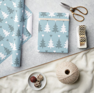 Papier Cadeau Arbre nordique de Noël Bleu style scandinave
