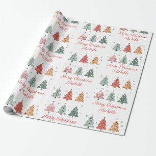 Papier Cadeau Arbre rose de Noël moderne personnalisé