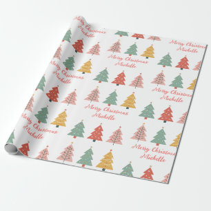 Papier Cadeau Arbre rose de Noël moderne personnalisé