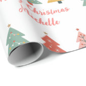 Papier Cadeau Arbre rose de Noël moderne personnalisé (Coin rond)