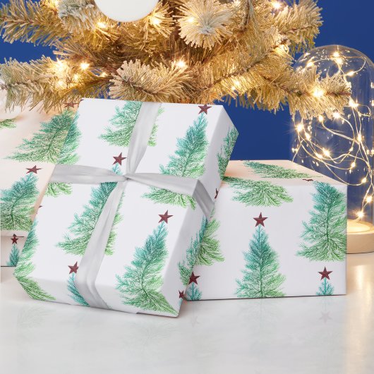 Papier Cadeau Arbre simple avec étoile rouge Noël (Vacances)