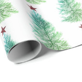 Papier Cadeau Arbre simple avec étoile rouge Noël (Coin rond)