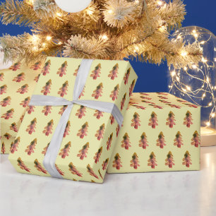 Papier Cadeau Arbres à pins de la forêt de l'Aquarelle rouge