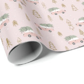 Papier Cadeau Arbres Abstraits et voitures et arbres de Noël (Coin rond)