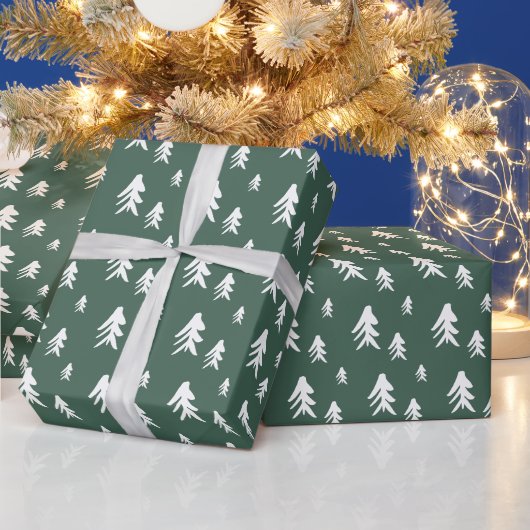 Papier Cadeau Arbres blancs verts illustration motif de Noël (Vacances)