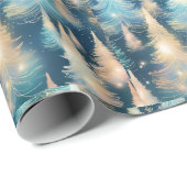 Papier Cadeau Arbres Bleus et Blancs Noël moderne (Coin rond)