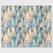 Papier Cadeau Arbres Bleus et Blancs Noël moderne (Plat)