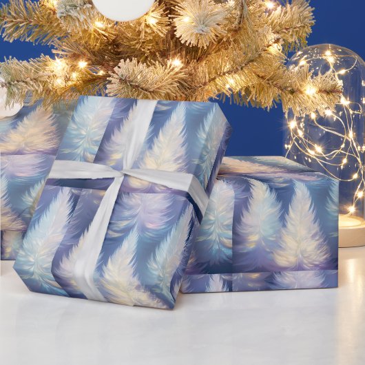 Papier Cadeau Arbres Bleus Lumière Noël Moderne (Vacances)