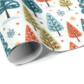 Papier Cadeau Arbres Colorés (Coin rond)
