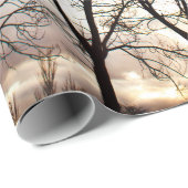 Papier Cadeau Arbres d'automne de chute au coucher du soleil (Coin rond)