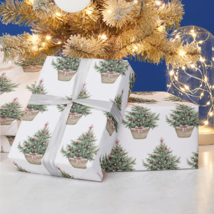 Papier Cadeau Arbres de Noël à ampoules rouges