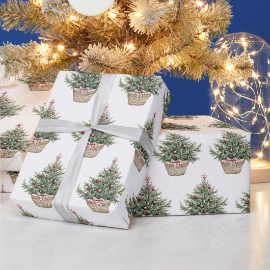 Papier Cadeau Arbres de Noël à ampoules rouges (Vacances)