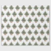 Papier Cadeau Arbres de Noël à ampoules rouges (Plat)