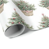 Papier Cadeau Arbres de Noël à ampoules rouges (Coin rond)