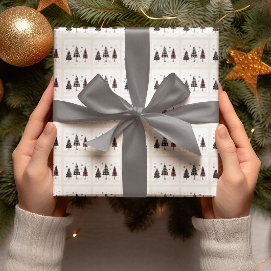 Papier Cadeau Arbres de Noël à carreaux personnalisés pour les F