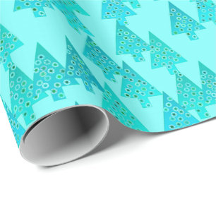 Papier Cadeau Arbres de Noël à fleurs modernes - aqua & paon