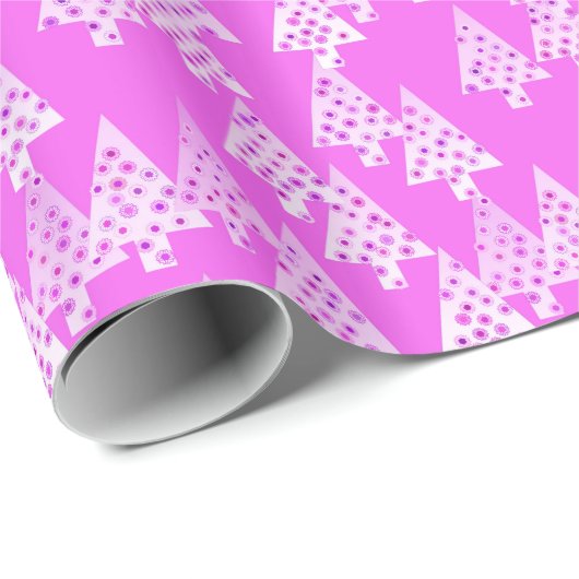 Papier Cadeau Arbres de Noël à fleurs modernes - orchidée rose (Coin rond)