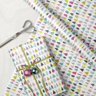 Papier Cadeau Arbres de Noël à la main brillants et joyeux