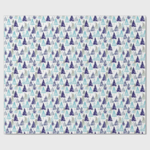 Papier Cadeau Arbres de Noël à l'aquarelle moderne motif bleu
