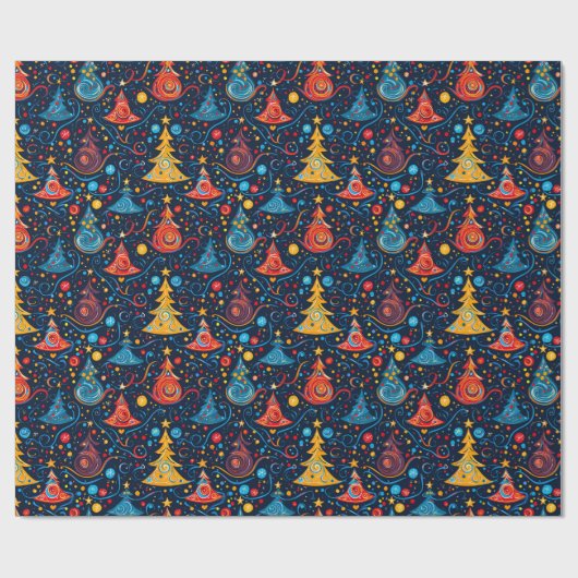 Papier Cadeau Arbres de Noël Abstraits lunaires en couleur vive (Plat)