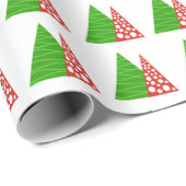Papier Cadeau Arbres de Noël Abstraits, rouges et verts (Coin rond)