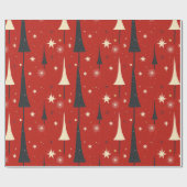 Papier Cadeau Arbres de Noël Abstraits sur Arrière - plan rouge (Plat)