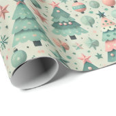 Papier Cadeau Arbres de Noël adorables pastel de préadolescent p (Coin rond)