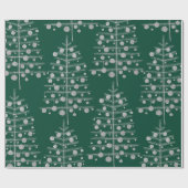 Papier Cadeau Arbres de Noël Argent Chargés D'Ornements Vert (Plat)