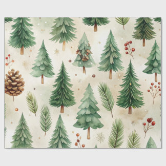 Papier Cadeau Arbres de Noël au pin aquarelle sans couture