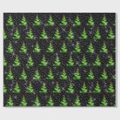 Papier Cadeau Arbres de Noël au ruban vert étincelant (Plat)