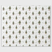 Papier Cadeau Arbres de Noël avec petits bottes cadeau (Plat)