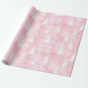 Papier Cadeau Arbres de Noël blancs Aquarelle rose