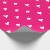 Papier Cadeau Arbres de Noël blancs fuchsia rose chaud moderne (Coin)