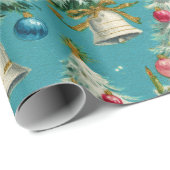 Papier Cadeau Arbres de Noël blancs rétro bleu (Coin rond)