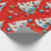 Papier Cadeau Arbres de Noël blancs rétro rouge (Coin)