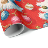 Papier Cadeau Arbres de Noël blancs rétro rouge (Coin rond)