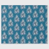Papier Cadeau Arbres de Noël bleu blanc (Plat)