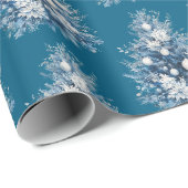 Papier Cadeau Arbres de Noël bleu blanc (Coin rond)
