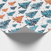 Papier Cadeau Arbres de Noël bleu et orange (Coin)