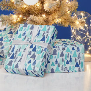 Papier Cadeau Arbres de Noël bleus dans une forêt À feuillage pe