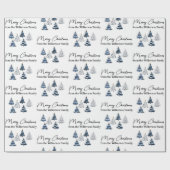 Papier Cadeau Arbres de Noël bleus Nom personnalisé (Plat)