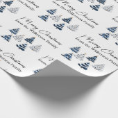 Papier Cadeau Arbres de Noël bleus Nom personnalisé (Coin)