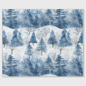 Papier Cadeau Arbres de Noël Blue White Mountain (Plat)