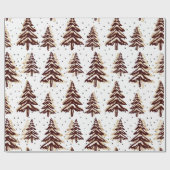 Papier Cadeau Arbres De Noël Bourgogne Et Or (Plat)