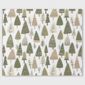 Papier Cadeau Arbres de Noël brun et vert (Plat)