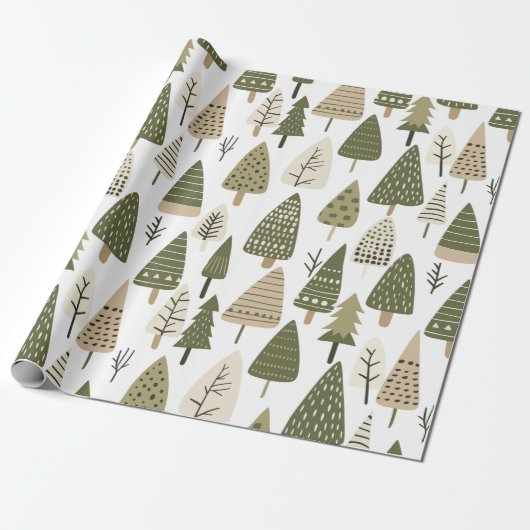 Papier Cadeau Arbres de Noël brun et vert (Déroulé)