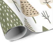 Papier Cadeau Arbres de Noël brun et vert (Coin rond)