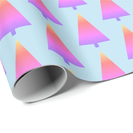 Papier Cadeau Arbres de Noël colorés (Coin rond)