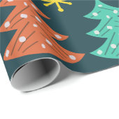 Papier Cadeau Arbres de Noël de l'ère atomique Kitsch Dark (Coin rond)